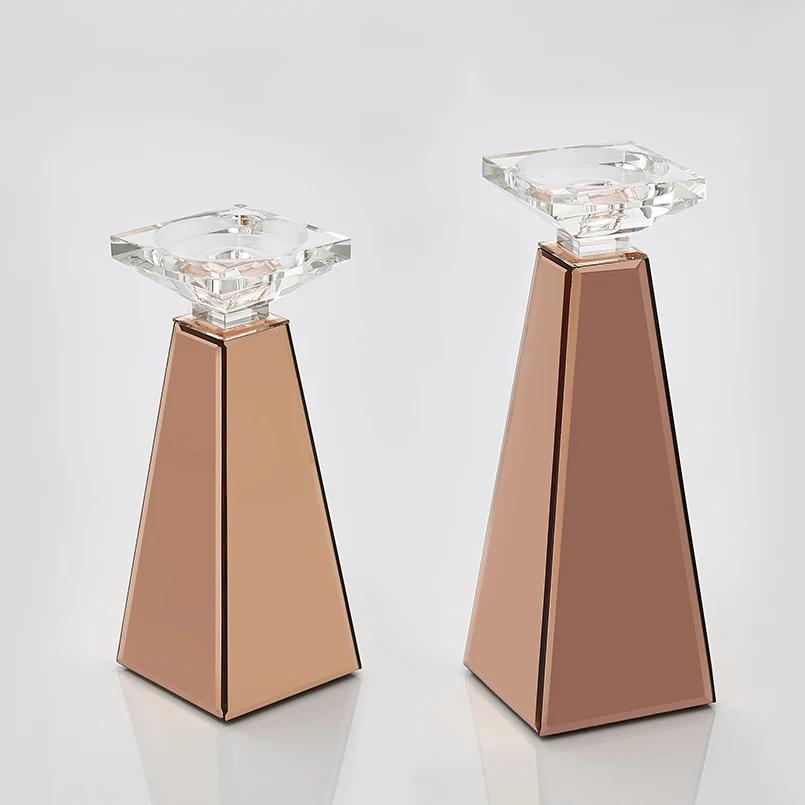 
High Quality Custom Contracted Geometric Red Crystal Candlestick For Sale 