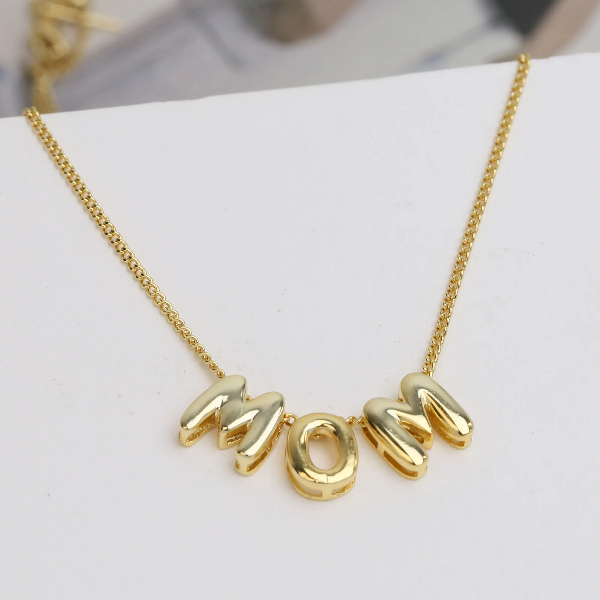 Hot sale DIY Brass gold plated polish 3d bubble initial letter name necklace