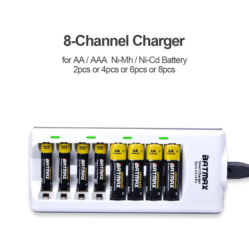 8 Bay/slot Smart Universal to AA, AAA, Ni-MH, Ni-Cd Battery Charger kit for AA / AAA NiCd NiMh Rechargeable Batteries