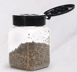 6 oz Empty plastic square spice jar salt and pepper shaker with Black Screw Lids to Pour or Shake/tarro de especias