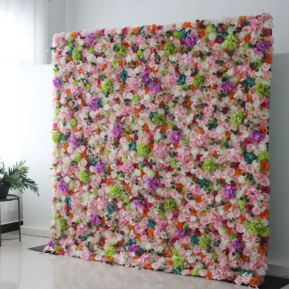 Customized Artificial Silk Flower Wall Wedding Backdrop Pink Rose Hydrangea Peony 8ft x 8ft Roll Up Decorative Fall Flower Wall