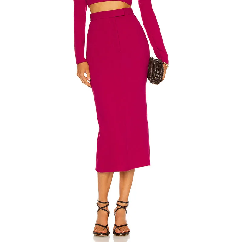 Autumn New Arrival Office Ladies High Waist Slit Midi Pencil Skirt Women