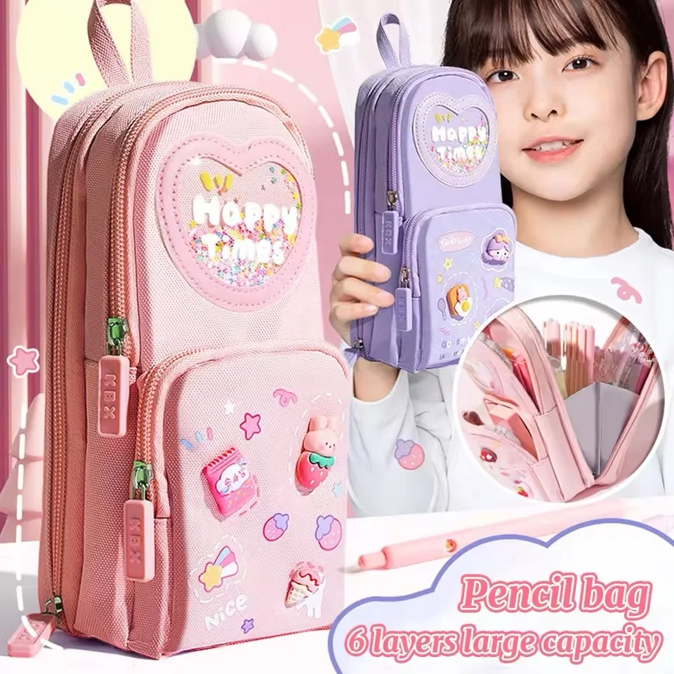 Three-layer schoolbag pen bag large capacity storage portable waterproof cute cartoon pencil case