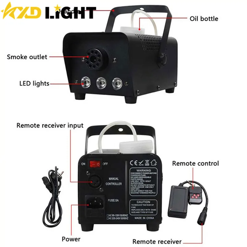 600W DJ Stage Equipment LED Fog Machine Remote Mini Smoke Fog Machine Fog Maker Projector for Party Show Event