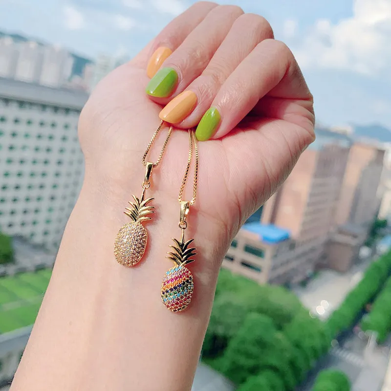 Ювелирные изделия foxi, 18 дюймов, Золотая подвеска, ананас, фрукты, ожерелье