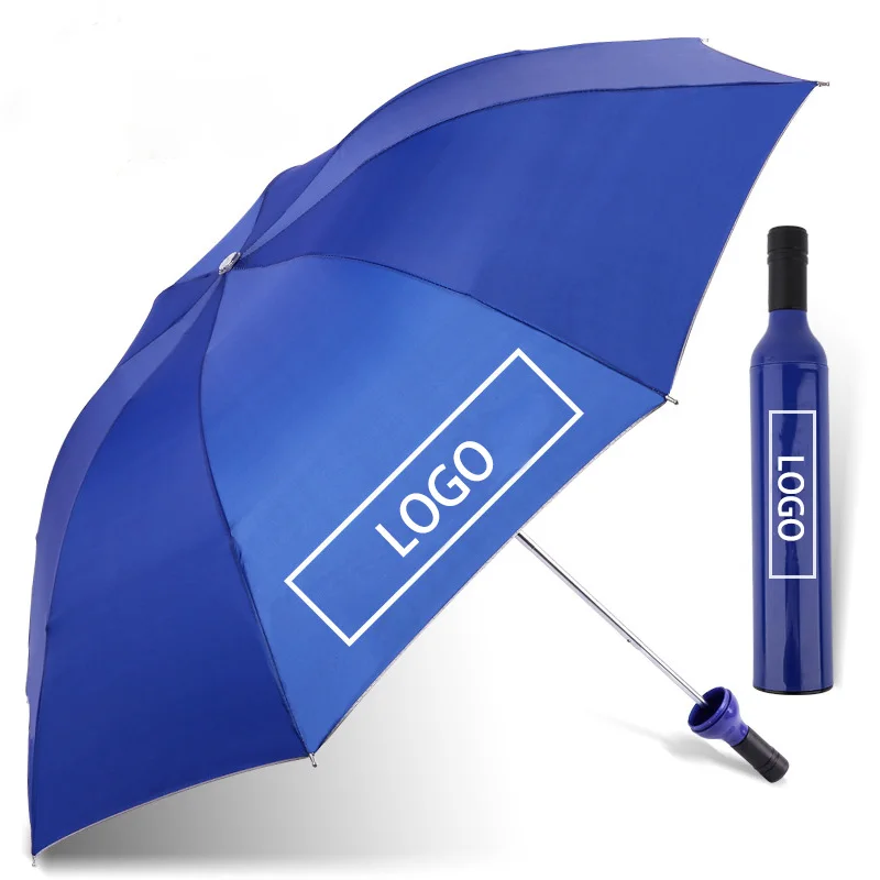 Wholesale Promotion Foldable  Business Gift set Custom Printing Logo Travel Rainy Sunny Wine Bottle 3 Folding Umbrella