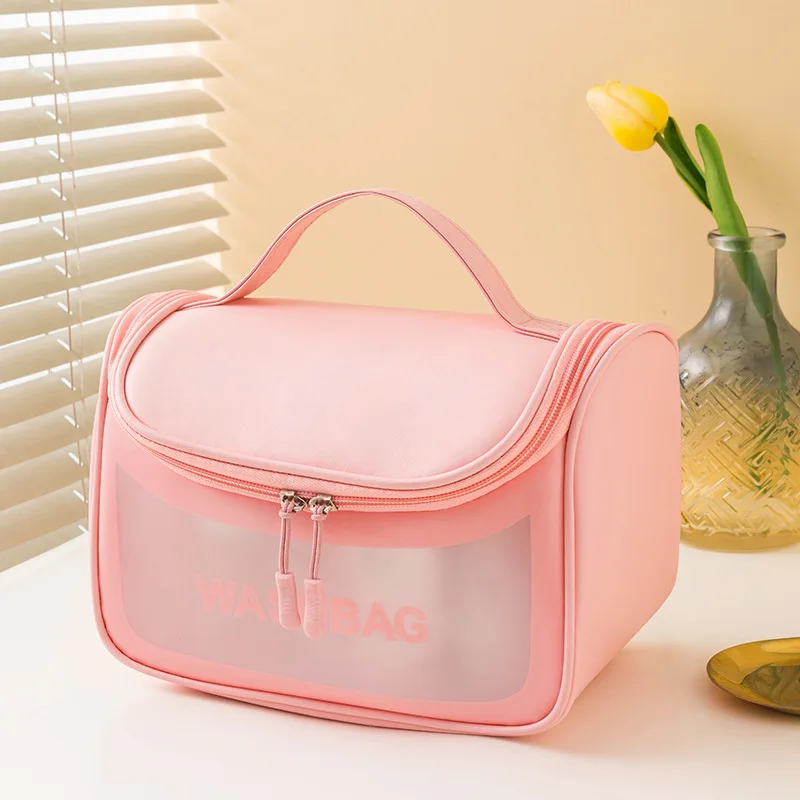 New transparent women makeup bag  large clear pvc cosmetic bag waterproof portable storage  travel hook washing bag