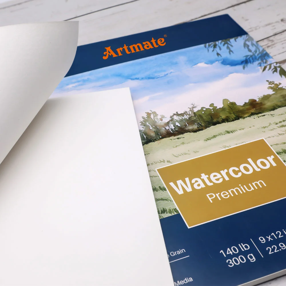 Artmate Watercolor Paper Pad 9X12 Inch 12 Sheets140lb/300gsm 2 Pack,Acid Free Medium Grain Cold Pressed Drawing Paper