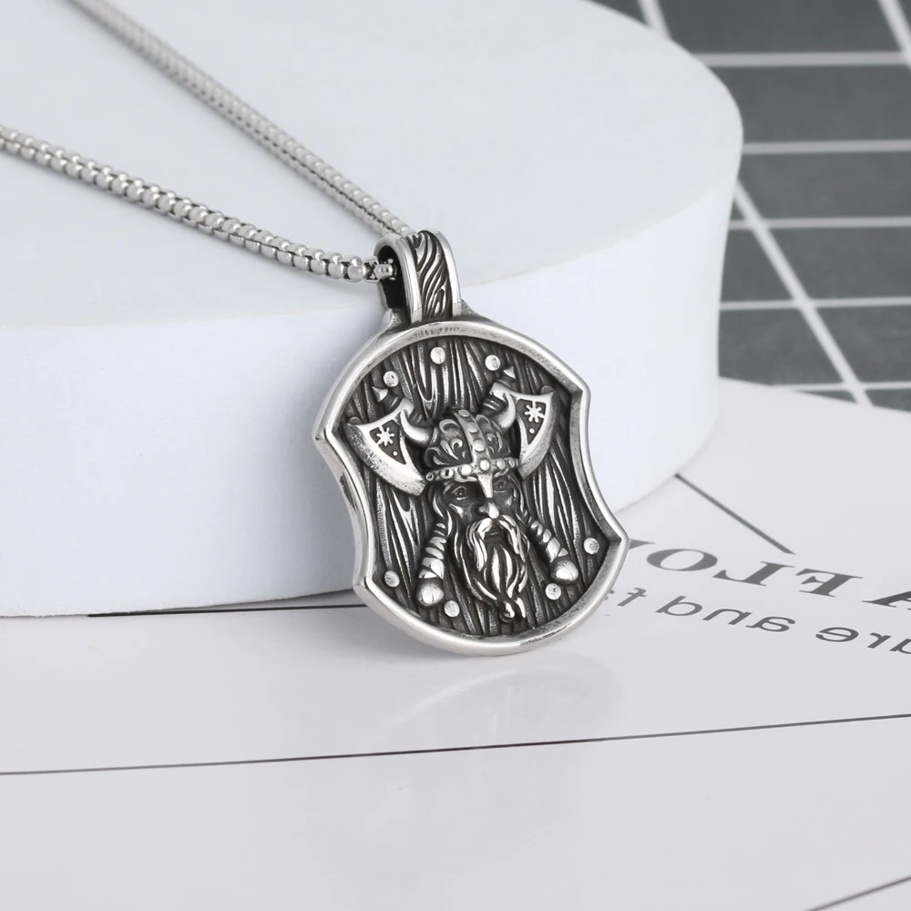 Vintage Nordic Celtic Warrior Pendant Viking Stainless Steel Odin Double Axe Shield Pendant