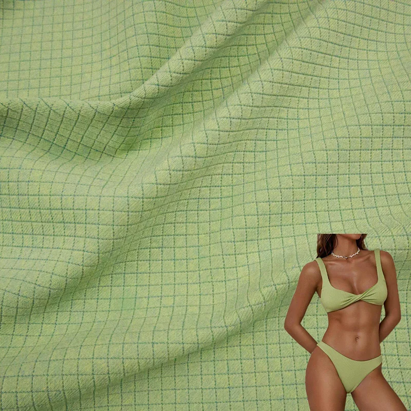 spandex thick check jacquard polyamide 4 way stretch textured swimwear fabric for bikini