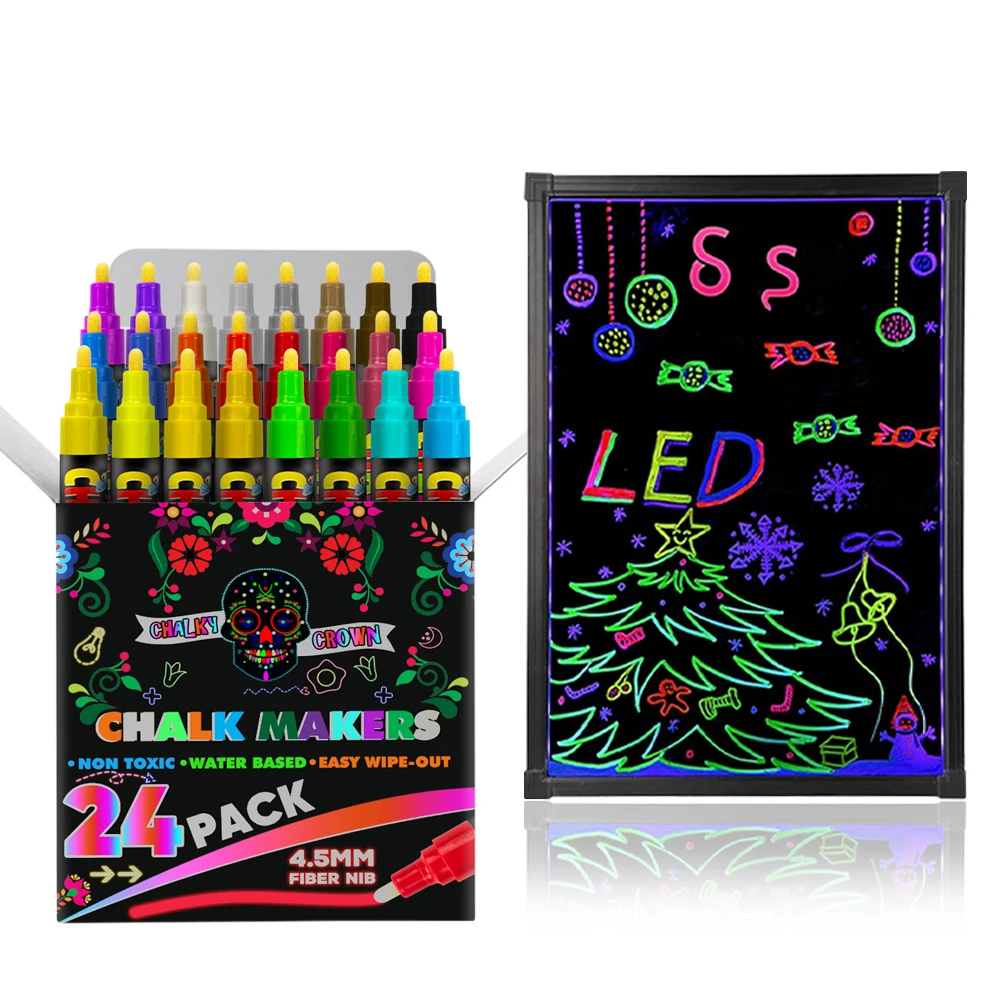 KHY LED Chalk Water Soluble Wholesale For Wall Glass Or Fridge Logo Wet Erase Set Reversible Tips Color Liquid Chalk Marker Pen