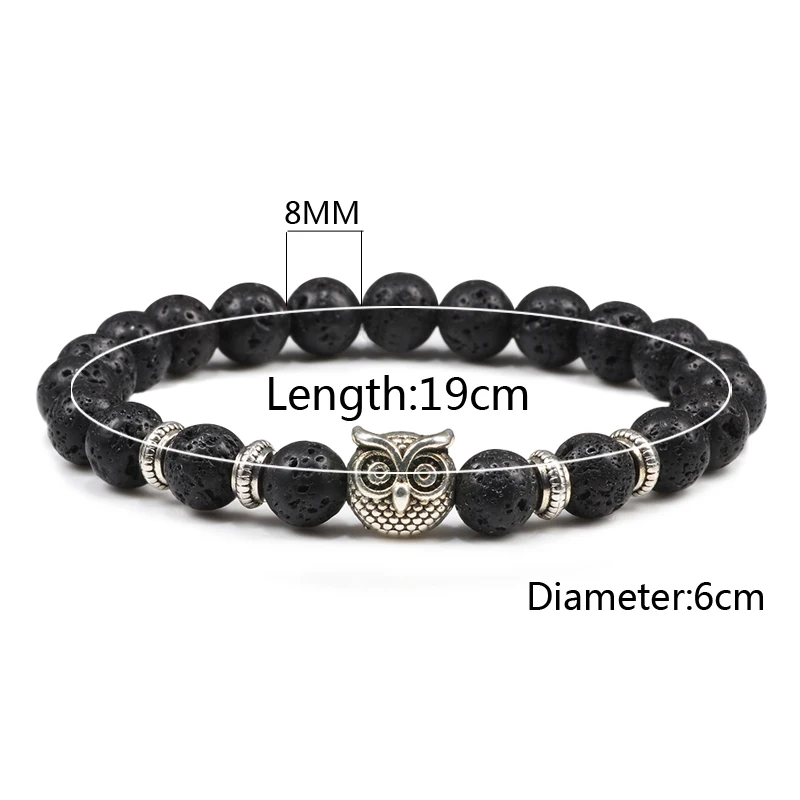 Black Lava Tiger Eye Stone Beads For Bracelet Classic Owl Beaded Crystal Bracelets Healing Natural Charm Bracelet Yoga Jewelry