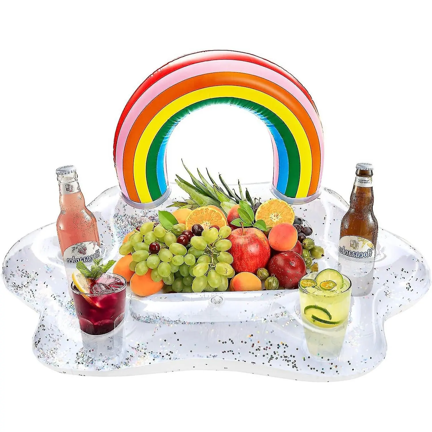 Inflatable Floating Cup Holder Glitter Rainbow Cloud Food Drink Holder Summer Party Beer Ice Bucket Drink Cooler Tray