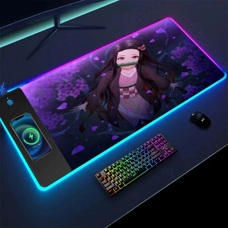 Большой игровой коврик для мыши RGB с беспроводным зарядным устройством водонепроницаемые коврики пользовательским логотипом Аниме больших девочек