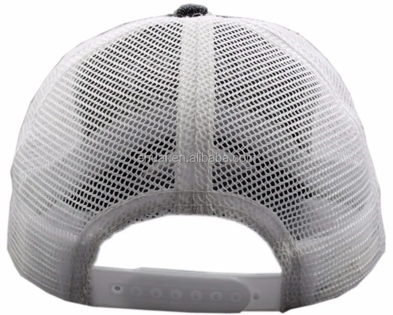 6 panel cotton denim and mesh embroidery distressed washed camper camping cap snap back hat