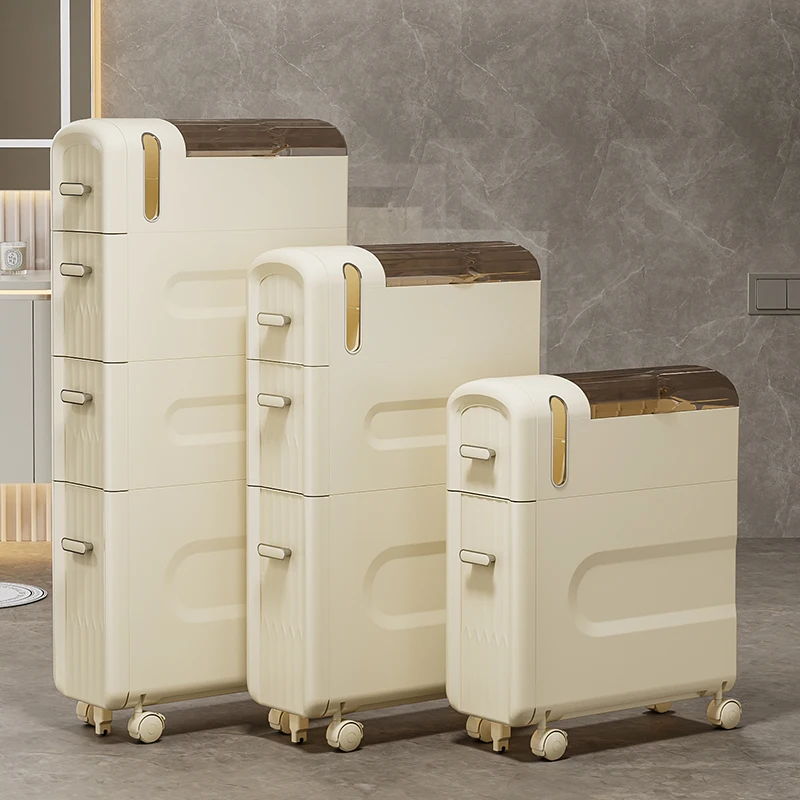 Modern Ultra-Thin PP Mobile Kitchen Storage Rack Drawer Bathroom Pulley Plastic Food Cart Corner Shelf Locker Sample Available
