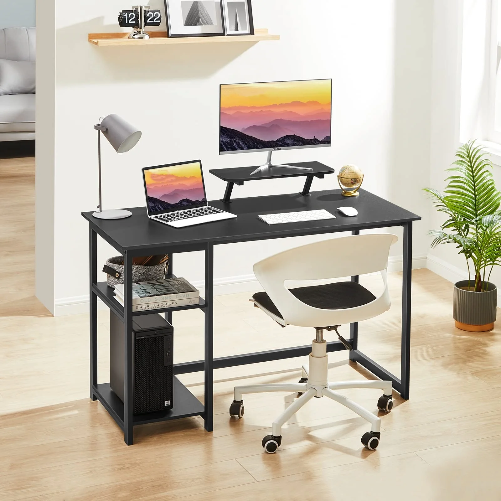 computer desk with monitor stand 47 inch home office desk with reversible storage shelves for home office