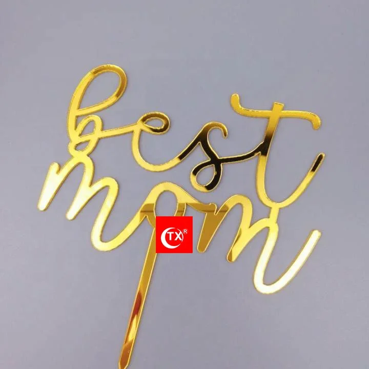 TX 1mm Personalized Hot sell custom Best Mom Ever gold mirror acrylic cake topper with inner card for wedding party supplier
