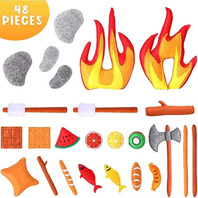 Pretend Camping Play Set Felt Plush Campfire Toy Set Pretend Play Food for Boys Girls Preschoolers