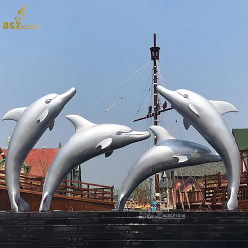 Garden Decorative Sculpture Metal Craft Life Size Stainless Steel Dolphin Pool Statue