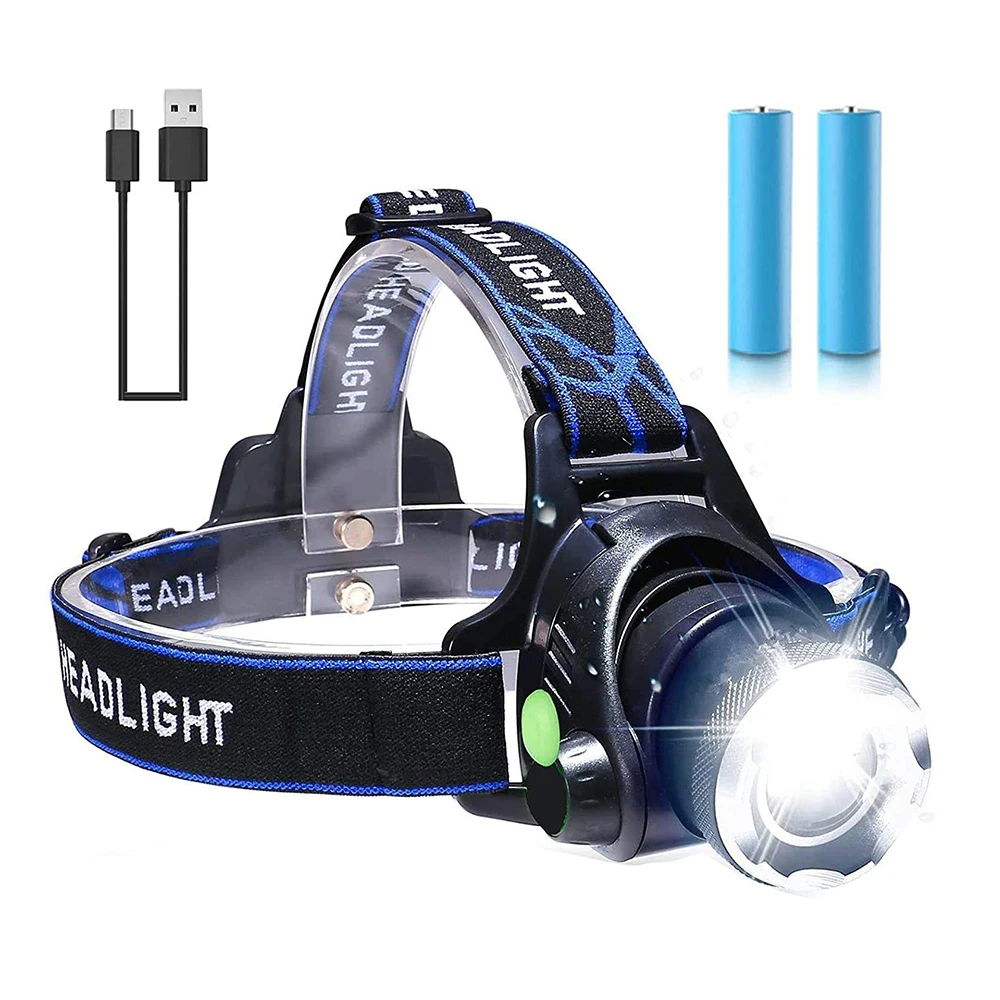 Powerful Rechargeable High Power Zoom Head Torch Lamp Flashlight Cheap Waterproof T6 Led Headlamps For Camping Fishing
