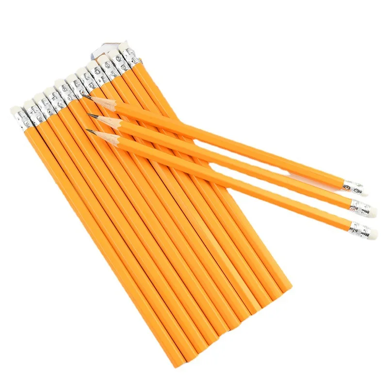 Wholesale customizable HB Writing and Drawing yellow/black premium woodcased pencil with eraser for Classroom  School Supplies