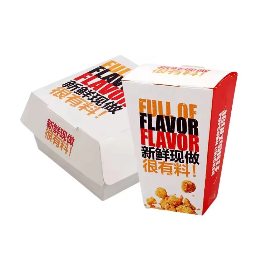 Custom Size Burger Box Disposable Oil Proof Fried Food Paper Packaging Box Chicken Cutlet Sandwich Paper Bag With Logo Print