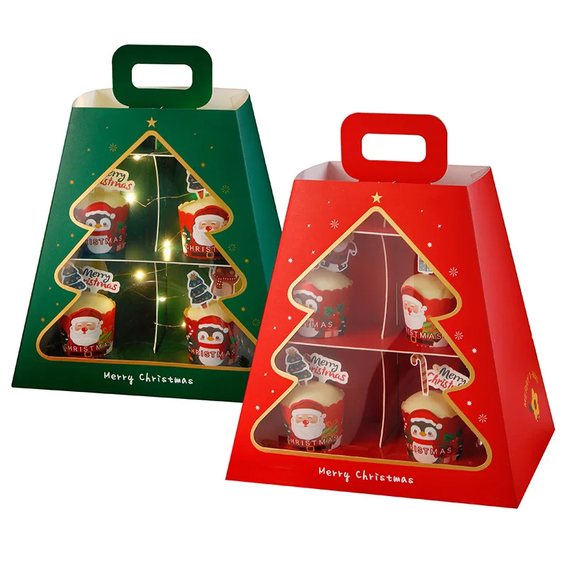 Christmas Baking Cupcake Packaging Box Cupcake Double Trapezoid Tower Dessert Table Gift Packaging Paper Box without Led Cupcake