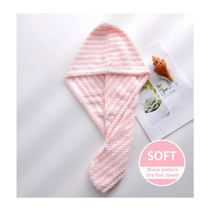 Wholesale Microfiber Striped Quick-drying Absorbent Dry Hair Cap Thicken Ladies Headscarf Dry Hair Towel