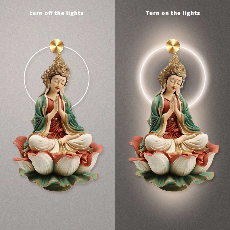 Original Buddha Portrait Decoration painting zen room Decor Buddhist bodhisattva painting acrylic UV Printing with LED light