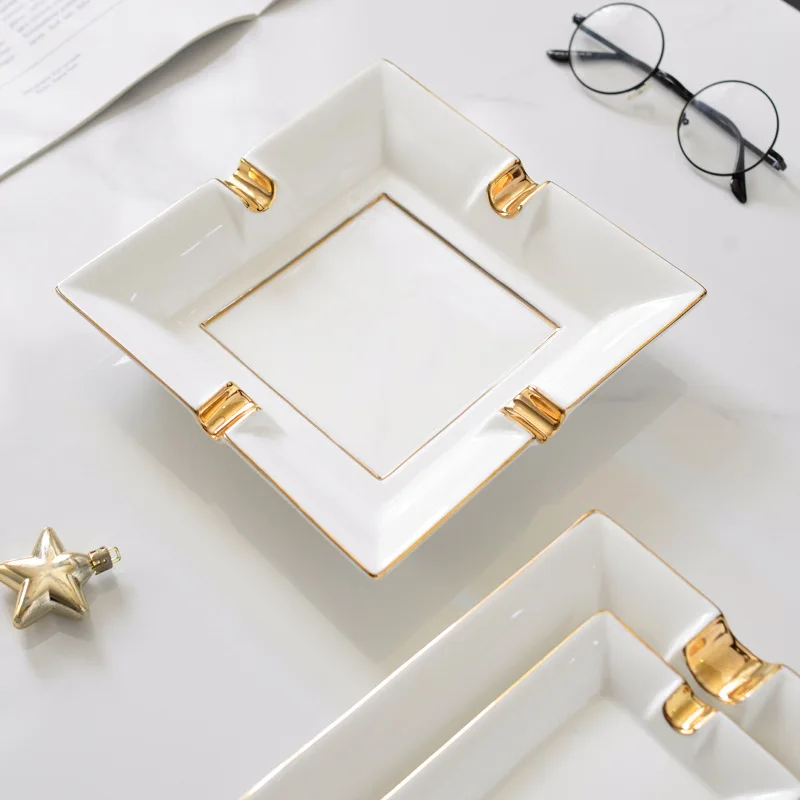 Fashion Ceramic Cigar Ashtray With Gold Border Portable Creativity Cigar Ashtray For Home