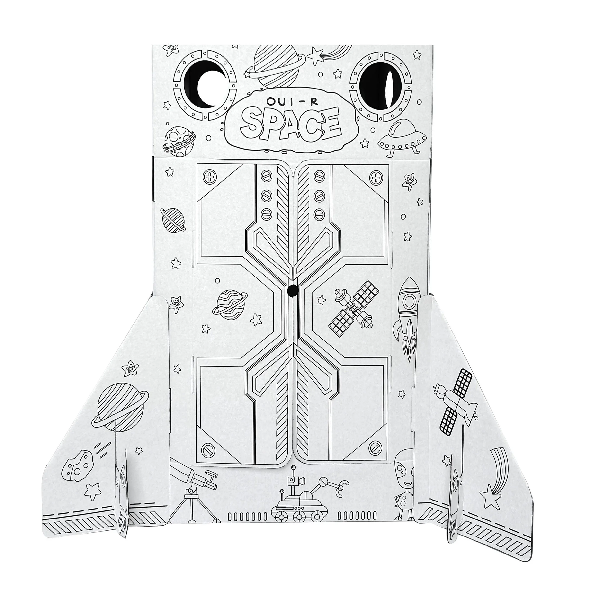 Eco-friendly Kids Rocket Learning Painting Game Doodle Big Drawing Colour-in Cardboard Playhouse