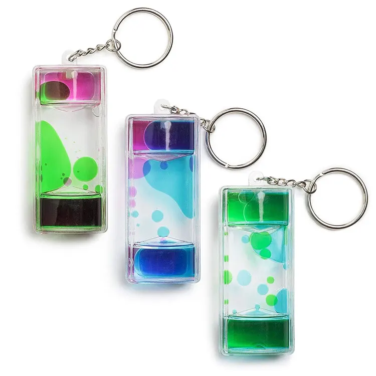 Acrylic hourglass Fidget toy liquid oil purple timer keychain sensory toy for relaxation