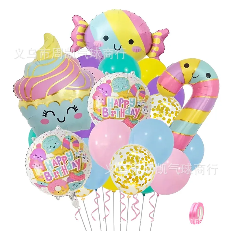 Cross-border cartoon candy Ice cream aluminum film colored balloon set Wholesale Birthday party party decoration