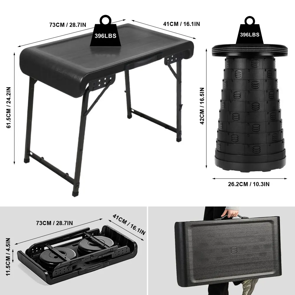 Camping Portable Folding Table and Stool Chair Set Telescopic Stool Adjustable Retractable Seat Collapsible Stool and Table Set