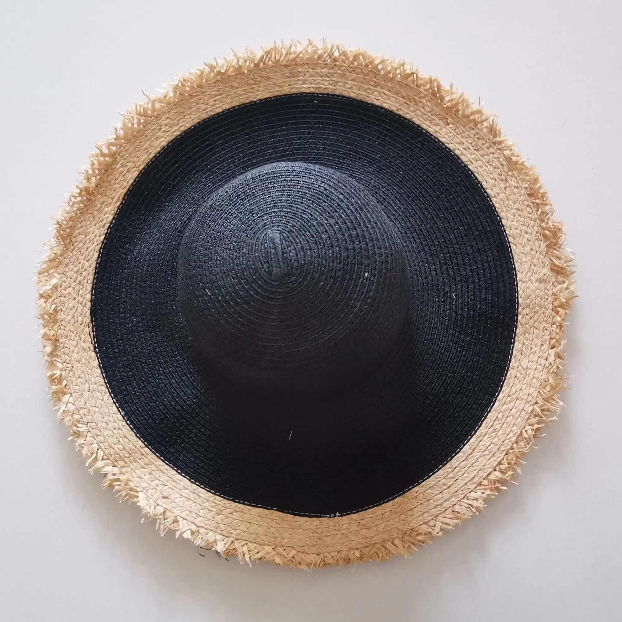 Wholesale High Quality Black Straw Hats with Raffia Edge Women's Fashion Beach Hat