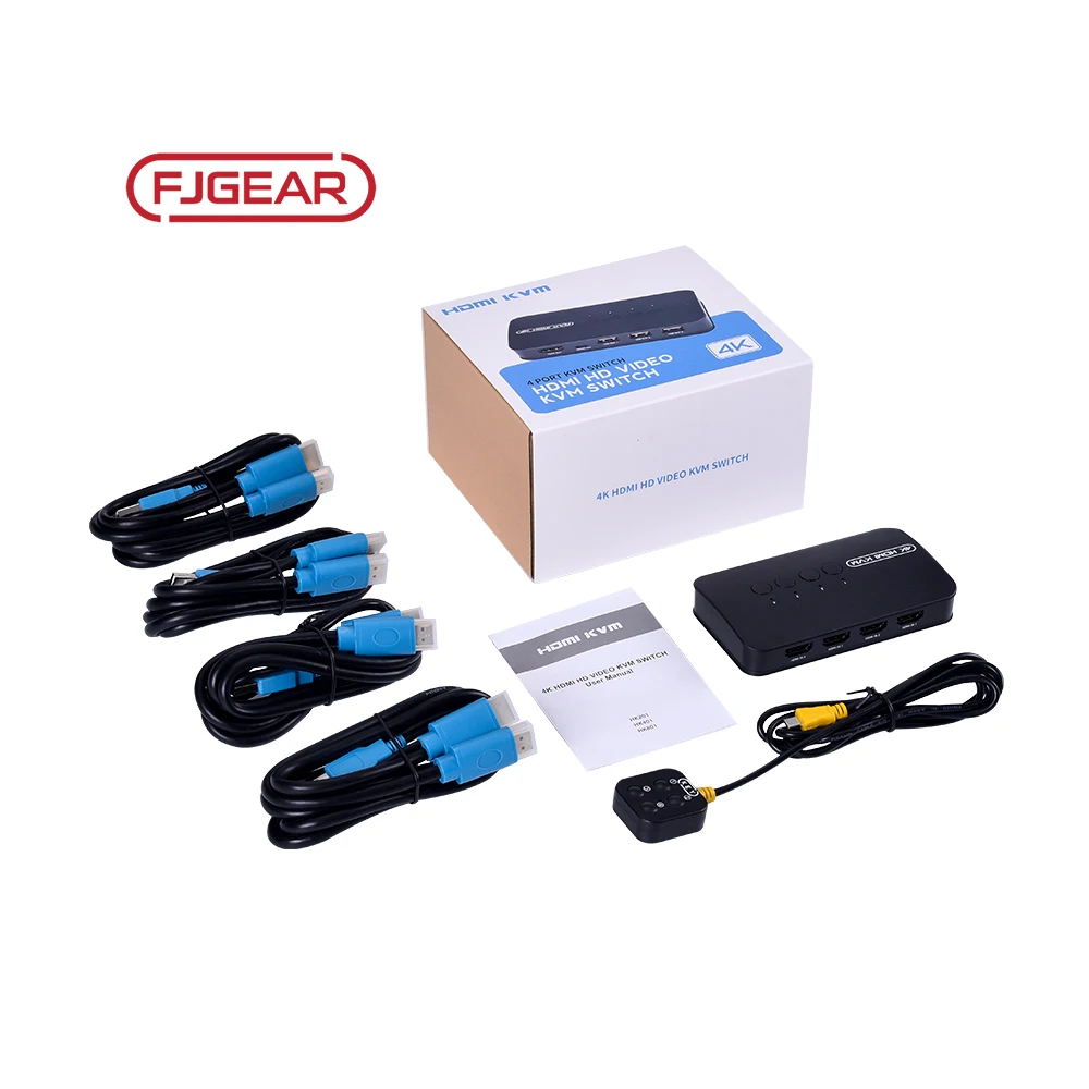 FJ-HK401 Fjgear Manual Rapid Driver-Free,Plug And Play 2 Port Hdmi Kvm Switch With Audio Switcher