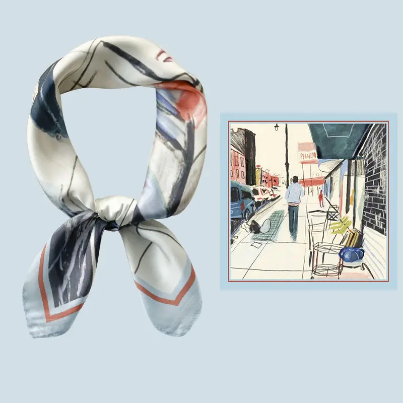 Square scarf women fashion uniform accessory stripe hijab airlines pointed silk like satin hair neck 70 x 70 cm