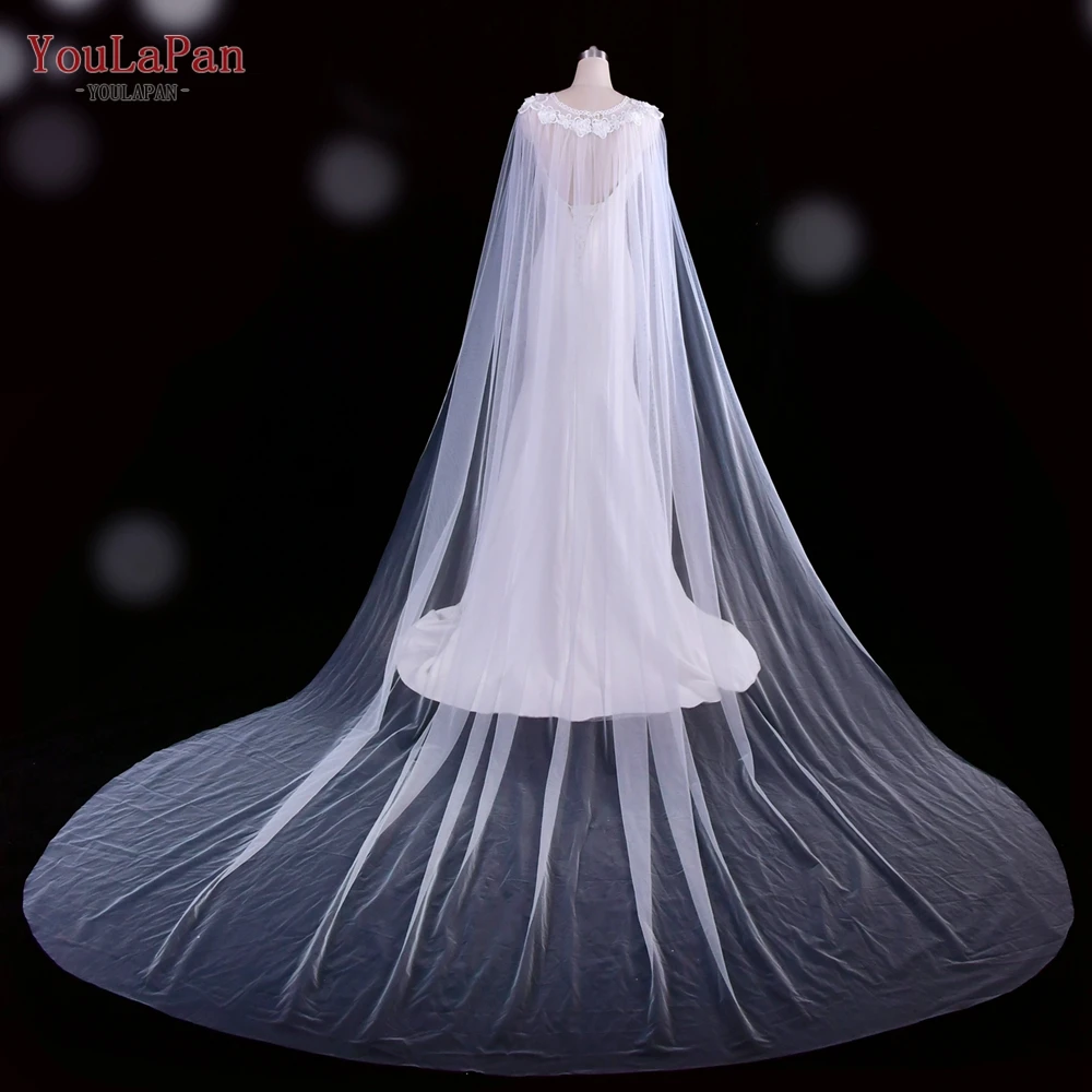 YouLaPan VG18 Long Women Summer Tulle Shawl Embroidered 3D Flowers Round Neck Bridal Shoulder Cover Party Evening Dress Shawl