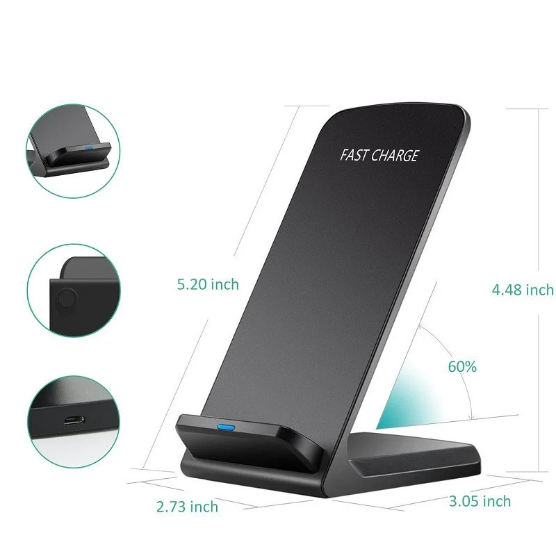 Беспроводное зарядное устройство с технологией QI, 10 Вт Quick Charge быстрой зарядки для iPhone 8 10 X XR Samsung S10 S7 S8 S9 2 катушки Стенд 5V/2A & 9В/1.67A