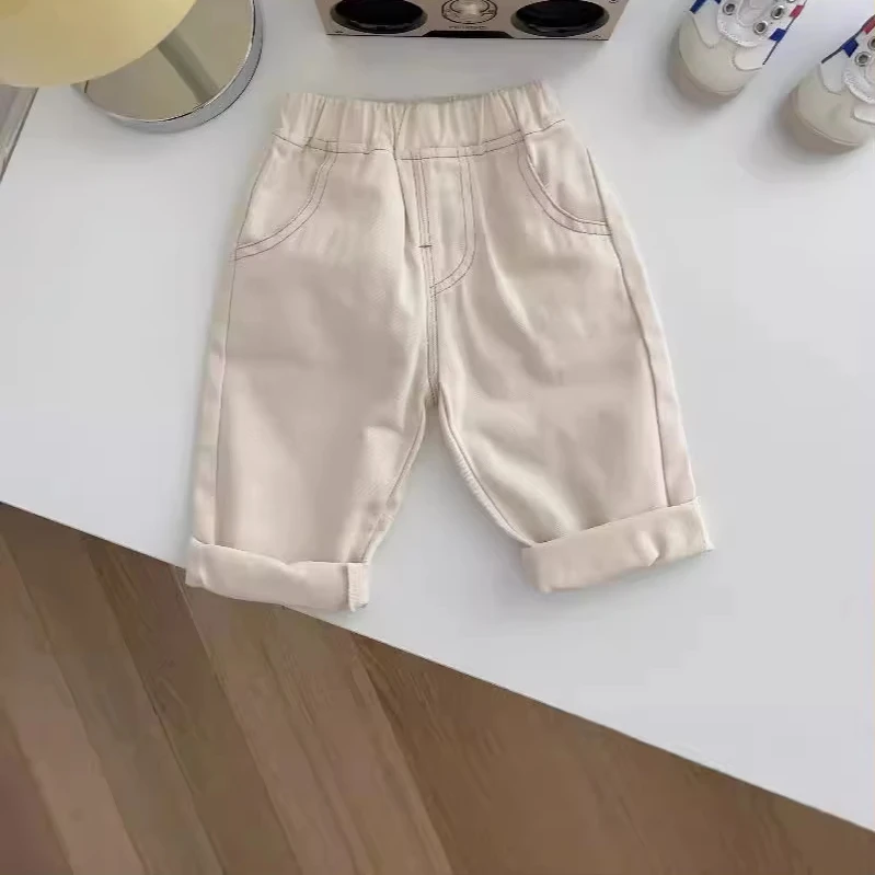 Solid Color Simple Soft Casual Jeans for Boys 0-5 Years Old Trendy Korean Style Baby Trousers Spring Fashion-AK052