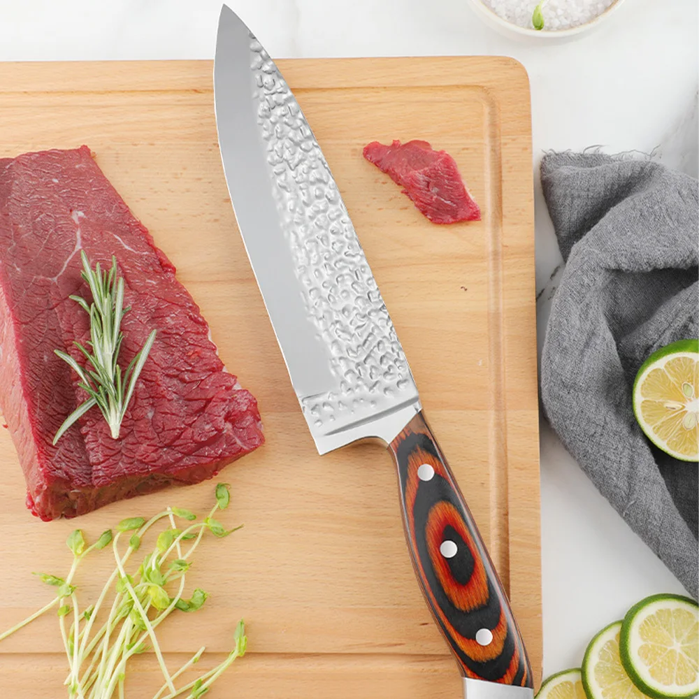 Hammered mirror chef knives with Block Premier 15Pcs Kitchen Knives Set Rosewood Handle Kitchen Knife Set