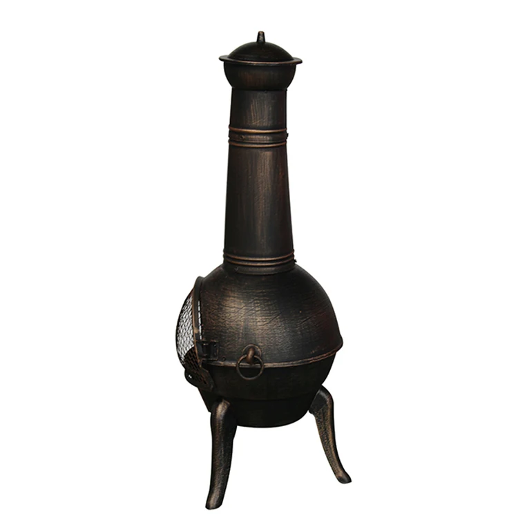 Garden classical charcoal iron chimeneas with steel flue
