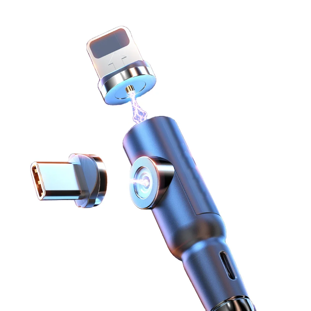 
Прямой гибкий 2 в 1USB Магнитный кабель 90 + 360 градусов Магнитный зарядный кабель 