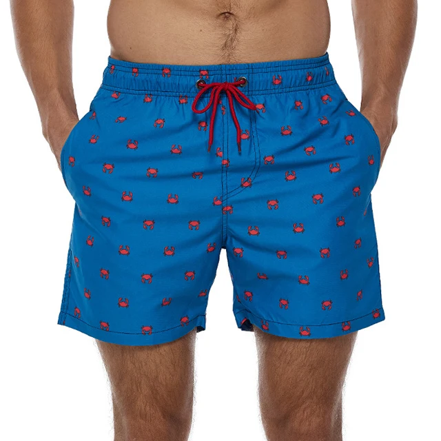 all over digital crab print mens polyester fabric elastic beach swim shorts for men