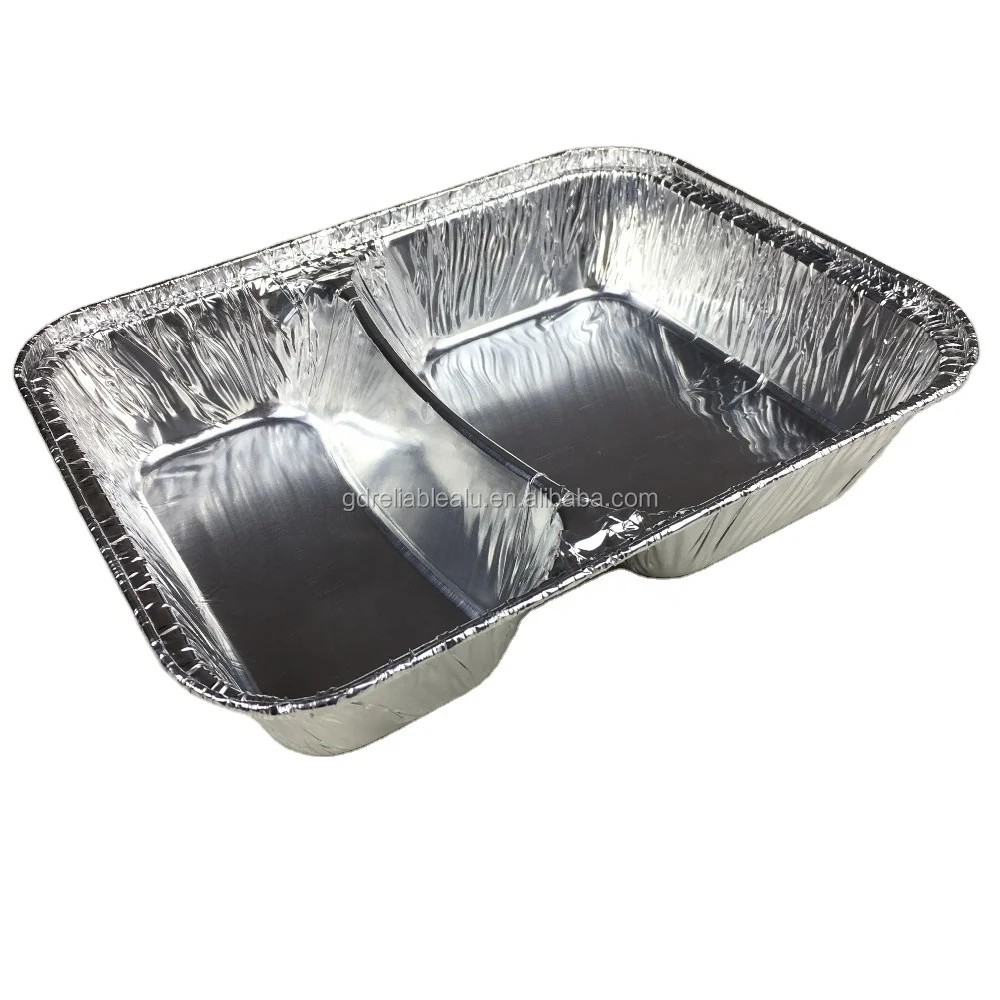 Recyclable disposable 2 compartment  aluminum foil pan  takeaway container with lid with capacity 750ml  lunch box
