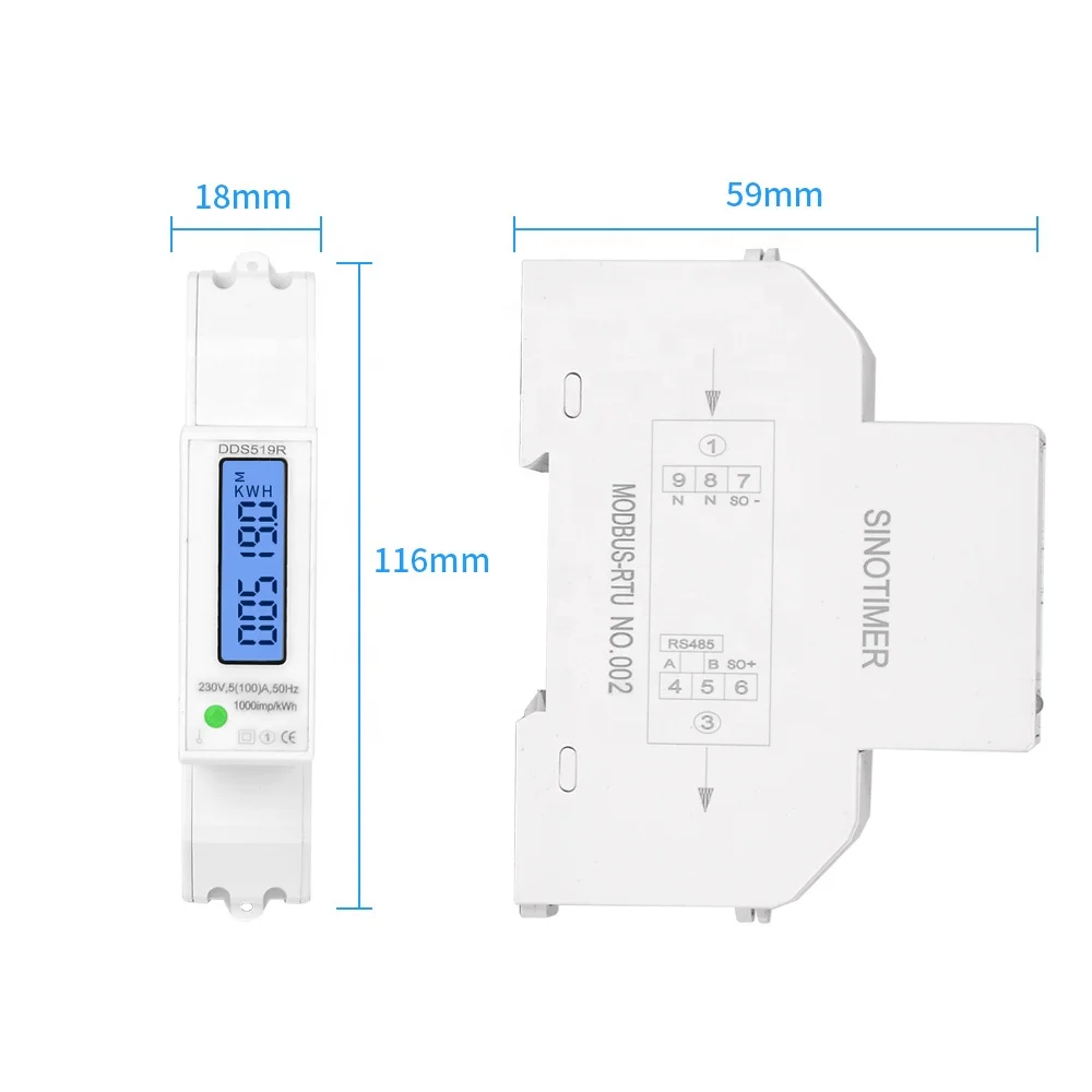 Newest RS485 Mudbus 18mm Mini Size Digital Power Meter Single Phase Watt Meter DIN Rail with Backlight AC 5-100A 230V