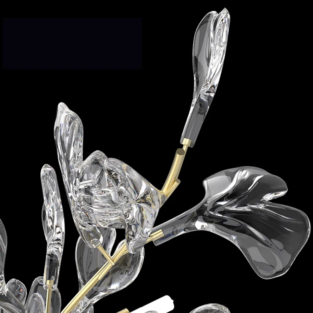 Tree Branches Ceiling Lamp Modern Luxury K9 Crystal Led Gold Chandelier Ginkgo Leaf Glass Pendant Light For Bedroom Living Room
