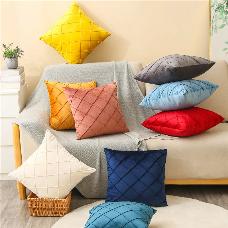 Cushion Cover Netherlands Velvet Home Living Room Pillow Soft Solid Color Decorative Striped Cushion For Sofa Couch
