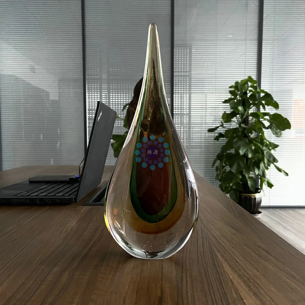 customization handmade glass paperweight OEM customized waterdrop art gift glass figurine for landscape garden home decoration
